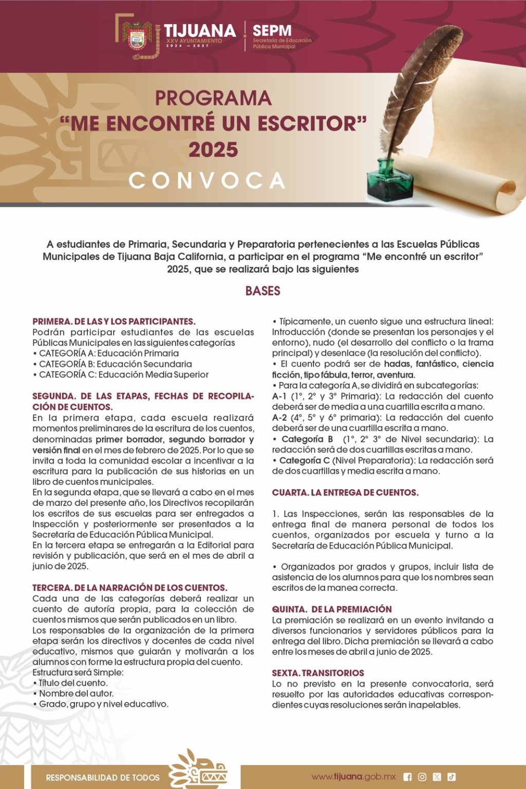 LANZA AYUNTAMIENTO DE TIJUANA CONVOCATORIA DE «ME ENCONTRÉ UN ESCRITOR»&nbsp;2025