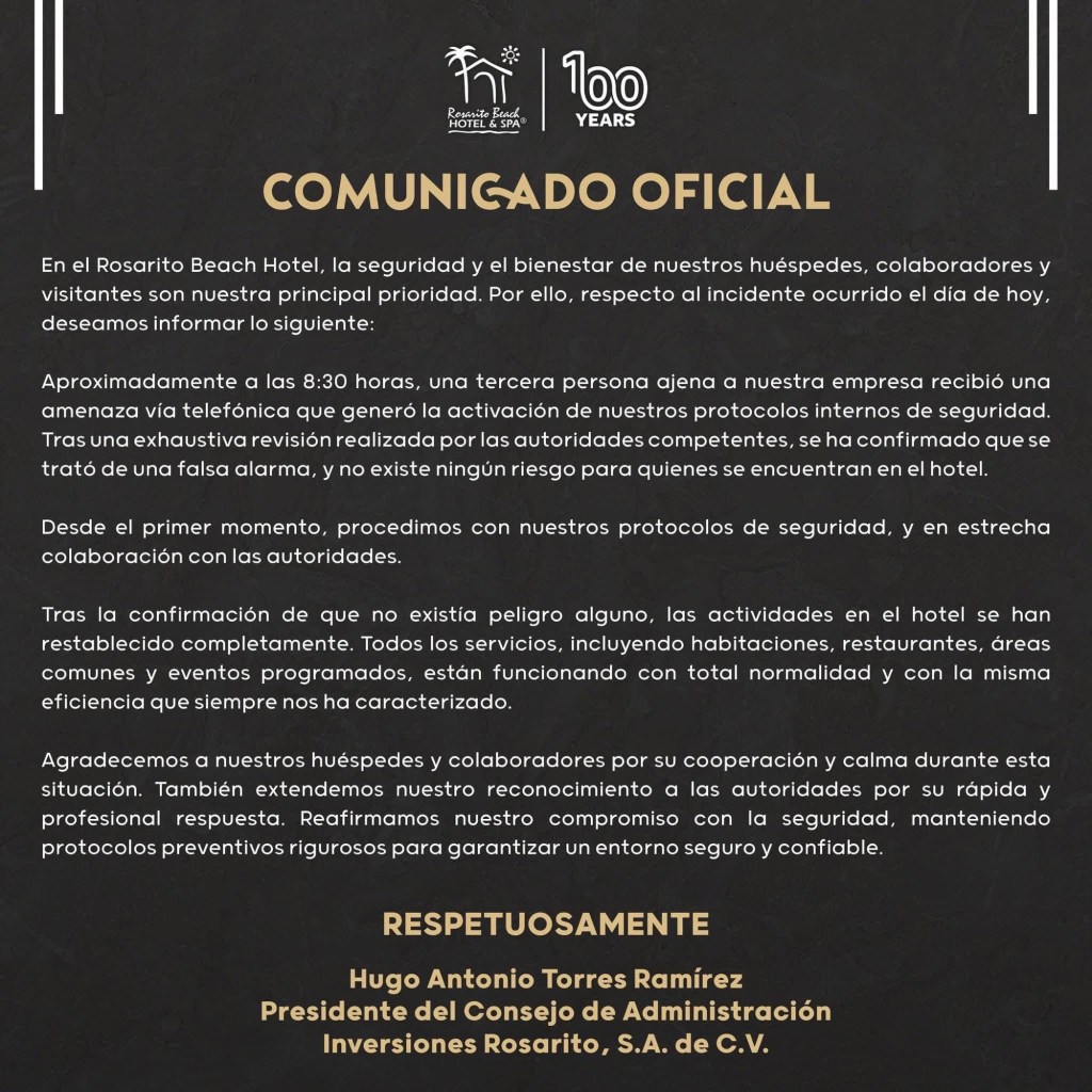 FALSA ALERTA DE BOMBA EN HOTEL ROSARITO&nbsp;BEACH