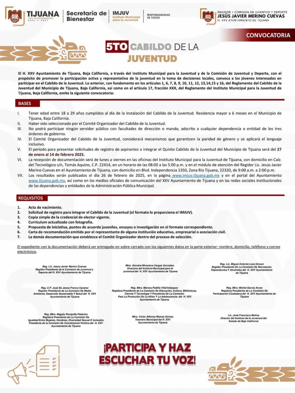 CONVOCATORIA PARA EL 5TO CABILDO DE LA JUVENTUD EN&nbsp;TIJUANA